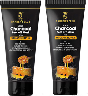 Barber's Club Charcoal Peel Off Mask with organic Honey -Skin Detox, Skin Brightening, Antibacterial - 60 gms Each(120 g)