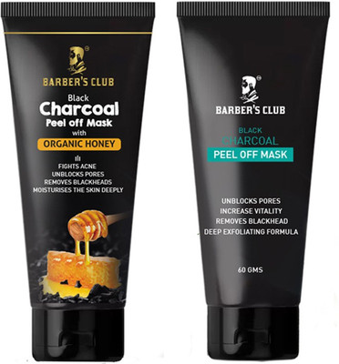 

Barber's Club Charcoal Peel Off Mask & Charcoal Honey Peel Off Mask - Skin Detox, Skin Brightening, Antibacterial - 60 gms Each(120 g)