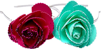 

Proplady Princess Collection Shimmery Rose Hairband Combo Metal Hair Band, Head Band(Pink, Green)