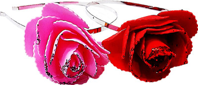 Proplady Princess Collection Shimmery Rose Hairband Combo Metal Hair Band, Head Band(Red, Pink)