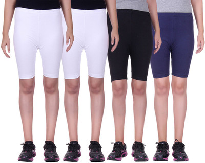 

Alisha Short For Girls Sports Solid Cotton Lycra Blend(Multicolor, Pack of 4, Black;navy;white