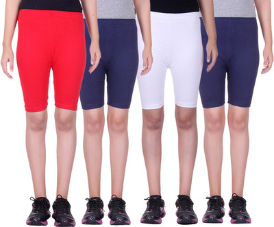 

Alisha Short For Girls Sports Solid Cotton Lycra Blend(Multicolor, Pack of 4, Navy;red;white