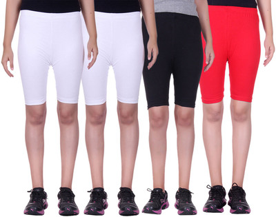 

Alisha Short For Girls Sports Solid Cotton Lycra Blend(Multicolor, Pack of 4, Black;red;white