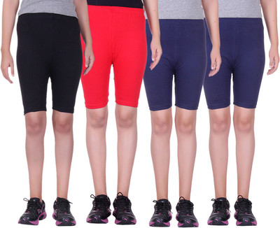 

Alisha Short For Girls Sports Solid Cotton Lycra Blend(Multicolor, Pack of 4, Black;navy;red