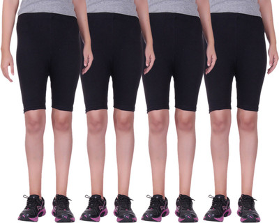 

Alisha Short For Girls Sports Solid Cotton Lycra Blend(Multicolor, Pack of 4, Black