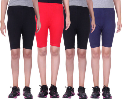 

Alisha Short For Girls Sports Solid Cotton Lycra Blend(Multicolor, Pack of 4, Black;navy;red