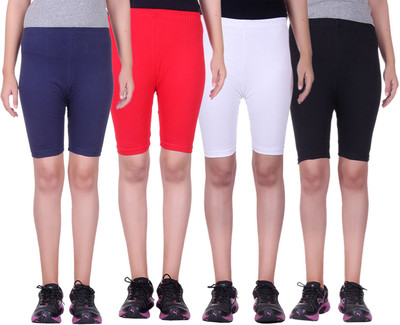 

Alisha Short For Girls Sports Solid Cotton Lycra Blend(Multicolor, Pack of 4, Black;navy;red;white
