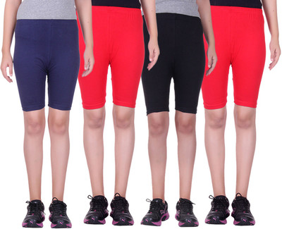 

Alisha Short For Girls Sports Solid Cotton Lycra Blend(Multicolor, Pack of 4, Black;navy;red