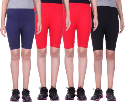 

Alisha Short For Girls Sports Solid Cotton Lycra Blend(Multicolor, Pack of 4, Black;navy;red