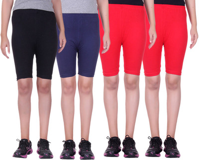 

Alisha Short For Girls Sports Solid Cotton Lycra Blend(Multicolor, Pack of 4, Black;navy;red