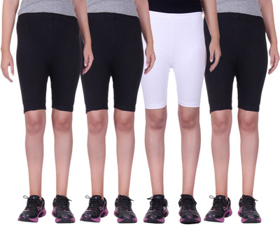 

Alisha Short For Girls Sports Solid Cotton Lycra Blend(Multicolor, Pack of 4, Black;white