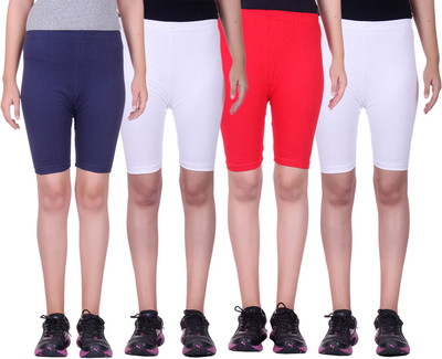

Alisha Short For Girls Sports Solid Cotton Lycra Blend(Multicolor, Pack of 4, Navy;red;white