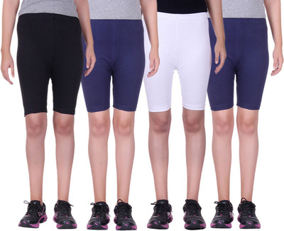 

Alisha Short For Girls Sports Solid Cotton Lycra Blend(Multicolor, Pack of 4, Black;navy;white