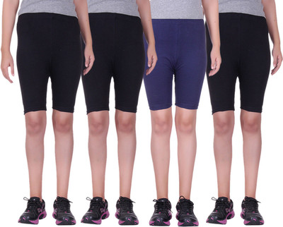 

Alisha Short For Girls Sports Solid Cotton Lycra Blend(Multicolor, Pack of 4, Black;navy