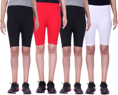 

Alisha Short For Girls Sports Solid Cotton Lycra Blend(Multicolor, Pack of 4, Black;red;white