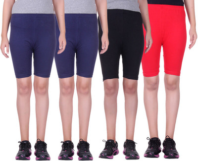 

Alisha Short For Girls Sports Solid Cotton Lycra Blend(Multicolor, Pack of 4, Black;navy;red
