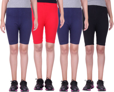 

Alisha Short For Girls Sports Solid Cotton Lycra Blend(Multicolor, Pack of 4, Black;navy;red