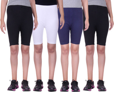 

Alisha Short For Girls Sports Solid Cotton Lycra Blend(Multicolor, Pack of 4, Black;navy;white