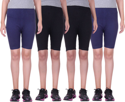 

Alisha Short For Girls Sports Solid Cotton Lycra Blend(Multicolor, Pack of 4, Black;navy