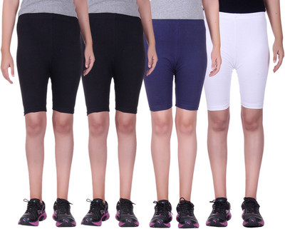 

Alisha Short For Girls Sports Solid Cotton Lycra Blend(Multicolor, Pack of 4, Black;navy;white