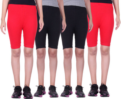 

Alisha Short For Girls Sports Solid Cotton Lycra Blend(Multicolor, Pack of 4, Black;red