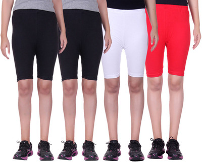 

Alisha Short For Girls Sports Solid Cotton Lycra Blend(Multicolor, Pack of 4, Black;red;white