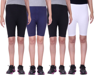 

Alisha Short For Girls Sports Solid Cotton Lycra Blend(Multicolor, Pack of 4, Black;navy;white