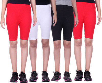 

Alisha Short For Girls Sports Solid Cotton Lycra Blend(Multicolor, Pack of 4, Black;red;white