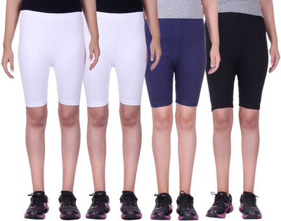 

Alisha Short For Girls Sports Solid Cotton Lycra Blend(Multicolor, Pack of 4, Black;navy;white