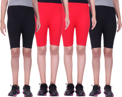 

Alisha Short For Girls Sports Solid Cotton Lycra Blend(Multicolor, Pack of 4, Black;red