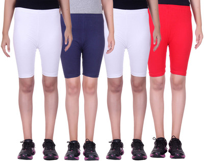 

Alisha Short For Girls Sports Solid Cotton Lycra Blend(Multicolor, Pack of 4, Navy;red;white