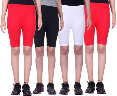 

Alisha Short For Girls Sports Solid Cotton Lycra Blend(Multicolor, Pack of 4, Black;red;white