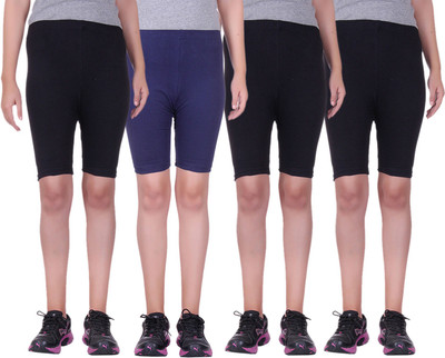 

Alisha Short For Girls Sports Solid Cotton Lycra Blend(Multicolor, Pack of 4, Black;navy