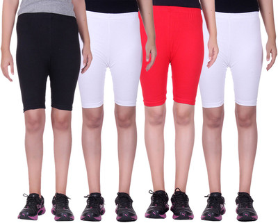 

Alisha Short For Girls Sports Solid Cotton Lycra Blend(Multicolor, Pack of 4, Black;red;white