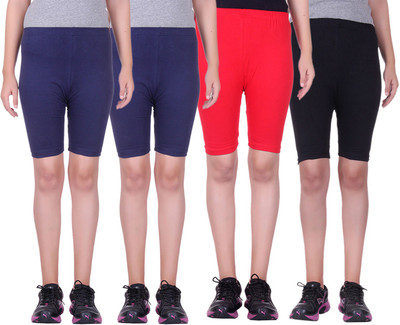

Alisha Short For Girls Sports Solid Cotton Lycra Blend(Multicolor, Pack of 4, Black;navy;red