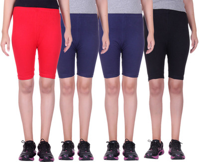 

Alisha Short For Girls Sports Solid Cotton Lycra Blend(Multicolor, Pack of 4, Black;navy;red