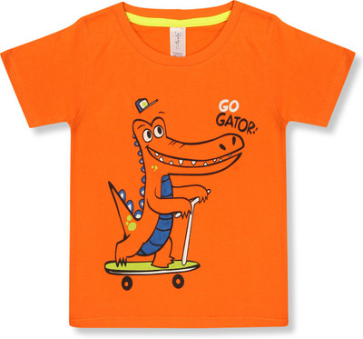 Ap'pulse Boys Graphic Print Cotton Blend Regular T Shirt(Orange, Pack of 1)