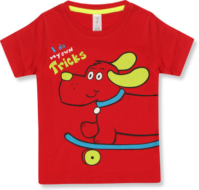 Ap'pulse Boys Graphic Print Cotton Blend Regular T Shirt(Red, Pack of 1)