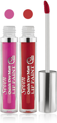 

Seven seas cosmetics makeup 24 h lip paint quick dry matte liquid lipstick set of 2(pink red, 16 ml)