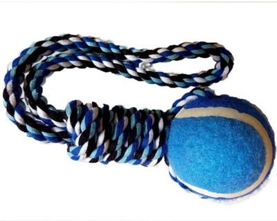 

W9 High Quality Tennis Ball Knotted Rope Toy with Rainbow Ball for Small Puppy/Cat -100% Natural Cotton Rope Cotton Chew Toy, Fetch Toy For Dog