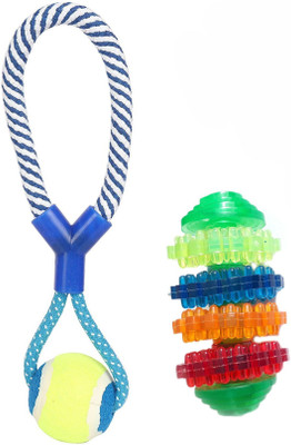 

W9 High Quality Non Toxic Natural Tennis Ball Cotton Rope with Multi Color Toy for Small Pets - 30 cm Plastic Chew Toy, Fetch Toy, Ball For Dog