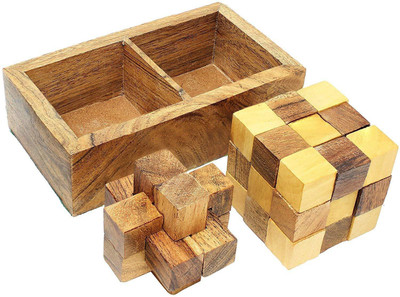 

Craftpoint Wooden 3D Brain Teaser Burr Interlocking Disentanglement Maze Sequential and Snake Cube 2-in-1 Puzzles Set,Medium(Brown)(2 Pieces)