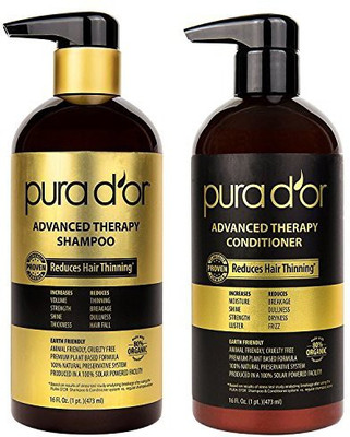 

Pura D'or Advanced Therapy System Shampoo & Conditioner Reduces Hair Thinning for Thicker Head of Hair, Infused with Premium Organic Argan Oil & Aloe Vera, 16 Fl Oz(470 ml)