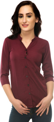 adyuth Women Solid Casual Maroon Shirt