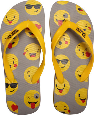 

Sports Meister Sports Meister for Trendy Fashion Styles Men's Grey Color Yellow Emoji Face's Printing Designs Rubber Flip Flop Flip Flops