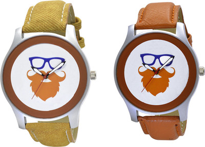 

SVM ATP-O14-15 Stylish Round Shape Yellow-Brown Strap Multicolor Dial Men's & Boy's (Pack of 2) Watch - For Men