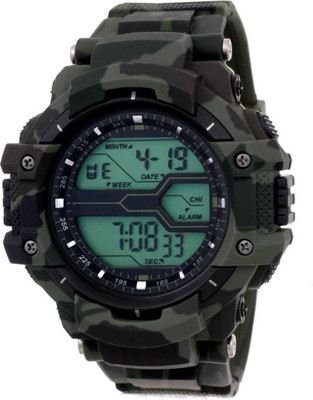 

Hala 1017-Gents Green Solitary Army Pattern Sports Revolution Watch - For Men