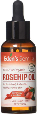 

Eden's Semilla 100% Pure Rosehip Oil - 2 OZ - Certified ORGANIC - Cold pressed & unrefined - NON Greasy HIGH absorbency - Use daily - Anti ageing, nourishes, hydrates and visibly reduces fine lines, scars, stretch marks and skin pigmentations - Suitable f