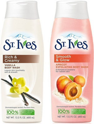 

St. Ives Vanilla +Apricot exfoliating Body Wash - 400 ml each(400 ml, Pack of 2)