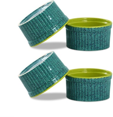 caffeine Ceramic Dessert Bowl Handmade Matte Blue & Glossy Green(Pack of 4, Green)